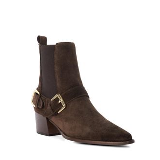 Dune London Womens Ladies Panino - Suede Buckled Chelsea Ankle Boots - Brown material_Suede - Size UK 8
