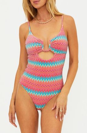 Beach Riot Lindy Cutout One-Piece Swimsuit in Strawberry Ice Chevron at Nordstrom, Size X-Large