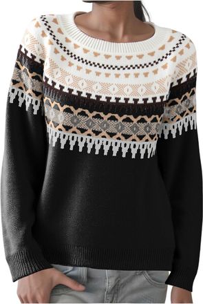 Generic Jumpers for Women UK Long Sleeves Icelandic Sweaters Soft Comfortable Nordic Cosy Warm Crew Neck Autumn Sweaters Pullover Tops Knitwear Knit Sweater K