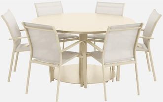 Sweeek Set tavolo da giardino rotondo in alluminio con 6 sedie