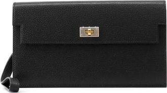 Herm&egrave;s Kelly Black Chevre Leather Long Wallet (Bi-Fold) (Pre-Owned)