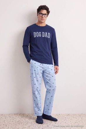 Trendyol MAN Heren Donkerblauw Met slogan Lang, Regular fit Pyjama- Sets