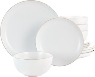 Gibson Home Rockaway 12 Piece Stoneware Dinnerware Set in White at Nordstrom