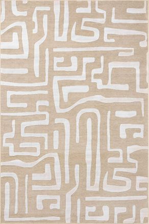 Nazar Rugs Alfombra interior/exterior, dise&ntilde;o en relieve laberinto beige 228x340
