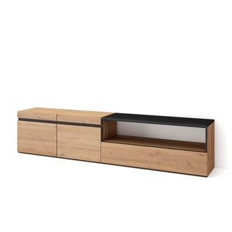 Skraut Home Skraut Home - Mueble Tv, Televisi&oacute;n, Muebles De Sal&oacute;n, Almacenaje, 200x45x35cm, Para Tv Hasta 80, Con Almacenamiento, Estilo Moderno, Roble Y Negro
