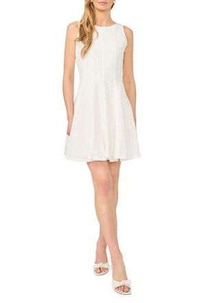 CeCe by Cynthia Steffe Fit and Flare Sleeveless Cotton Eyelet Dress in White at Nordstrom Rack, Size 14