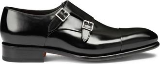 Santoni Business Shoes, male, Black, Size: 12 1/2 US Classic Monk Strap Shoes