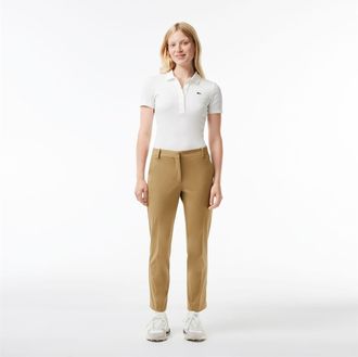 Lacoste Womens Solid Patterned Straight Chinos in Lion - Beige - Size 6 UK