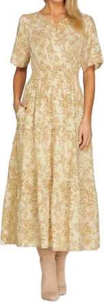 She + Sky Soft Launch Floral Midi Dress In Cream/taupe
