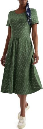 Seasalt Cornwall April Short Sleeve Fit & Flare Dress in Little Sponge Spot Dried Basil at Nordstrom, Size 12 Us