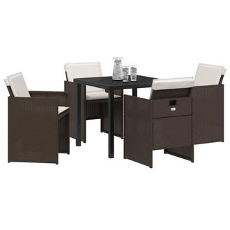 Berkfield Home Modern 5 Piece Garden Dining Set with Cushions Brown Poly Rattan