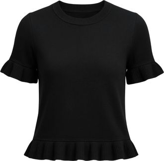 Dear John Denim Womens Crewneck Ruffle Detail Short Sleeve Sweater In Black