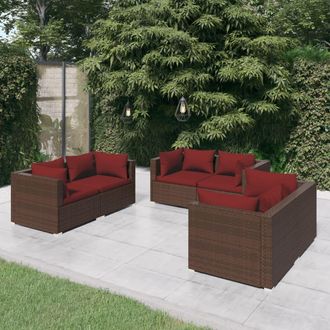 vidaXL Set Muebles De Jard&iacute;n 6 Piezas Y Cojines Rat&aacute;n Sint&eacute;tico Marr&oacute;n Vidaxl