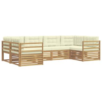 vidaXL Conjunto De Sof&aacute;s De Exterior 6 Pcs Blanco Y Crema Poli&eacute;ster Vidaxl