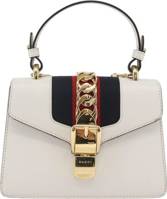 Gucci Sylvie Top Handle Bag Leather White Leather Handbag (Pre-Owned)
