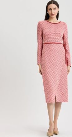 Misook Faux Wrap Contrast Trim Soft Knit Straight Dress in Honeysuckle/russet/biscotti at Nordstrom, Size Xx-Large