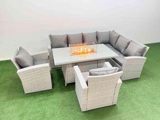 Fimous Outdoor Furniture Garden Dining Set Gas Firepit Table with Chair in Light Grey