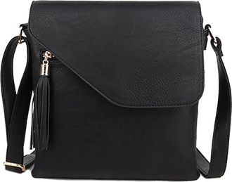The Accessory Co. Womens Cross Body Bag Messenger Multi Compartment Large Over Shoulder Satchel Handbag Long Strap (10: Black)
