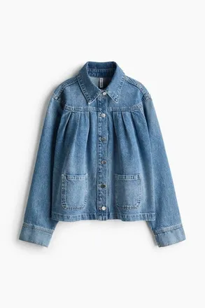 H&M Oversized Pleated Denim Jacket in Light Denim Blue at Nordstrom, Size Xx-Large