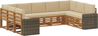 vidaXL Conjunto De Sof&aacute;s De Exterior 9 Uds. Natural Y Beige Poli&eacute;ster Vidaxl