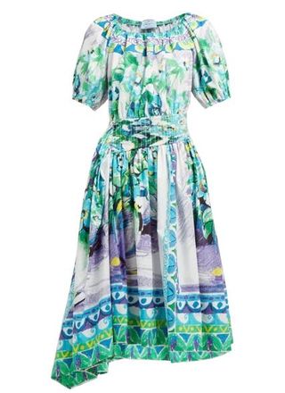 Prada Cotton Print Ruched Dress Size M