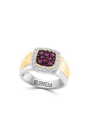 Effy Mens Sterling Silver Ruby & White Topaz Two-Tone Ring in Red at Nordstrom Rack, Size 10