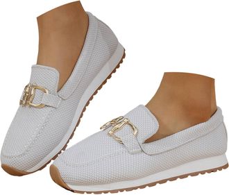 Generic Ladies Casual Slip-On Loafer Comfort Sporty Wedge Loafers with Memory Foam Insole & Arch Support Comfortable Dressy Flats with Chain Trim Breathable K