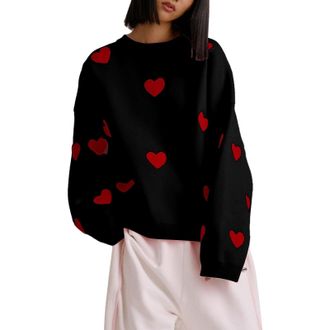 Generic Womens Sport Jacket Sweatshirts for Women UK Women Love Embroidered Round Neck Casual Long Sleeve Turtleneck Pullover Top Loose Sweatshirt Sweater Pum