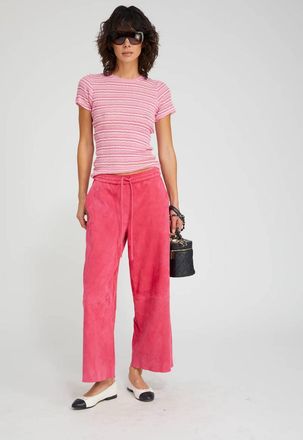 SPRWMN Cropped Track Pants In Hot Pink Suede