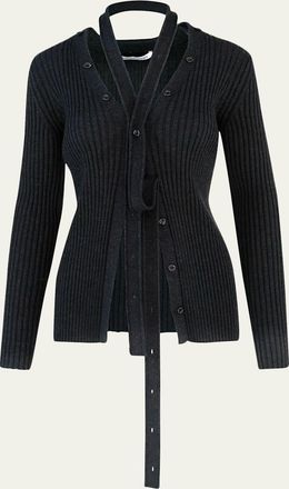 Aisling Camps Button Convertible Rib V-Neck Cardigan