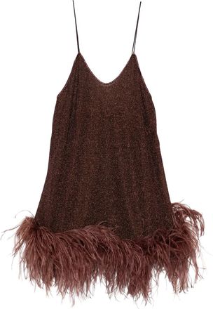 Os&eacute;ree Abito corto con scollo a V e piume - Marrone