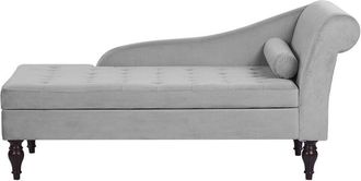 Beliani Beliani - Chaise Longue in Velluto Grigio Chiaro con Box Contenitore Gambe Nere Pessac