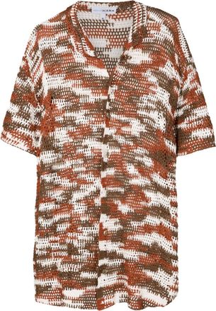 Amir Slama m&eacute;lange crochet-knit shirt - men - Viscose - M - Brown