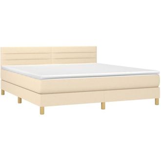 vidaXL Cama Box Spring Con Colch&oacute;n Y Led Tela Crema 160x200 Cm Vidaxl