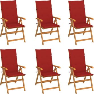 vidaXL Vidaxl - Sillas De Jard&iacute;n 6 Uds Madera Maciza De Teca Cojines Rojo
