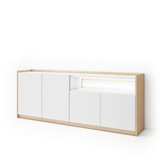 Skraut Home Aparador efecto madera blanco y roble 207x37x80cm con led