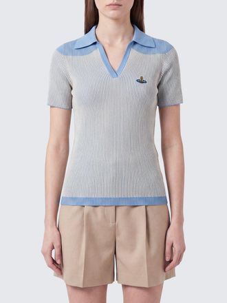 Vivienne Westwood Slim Fit Striped Ribbed-Knit Polo with V-Neck and Orb Logo