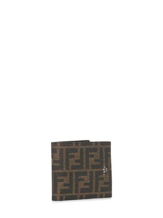 Fendi Mens Leather Wallet Ff Jacquard Brown Calf & Cardholders
