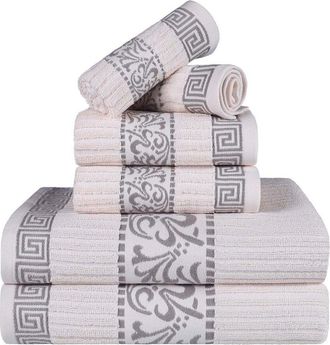 Superior Athens Cotton 6Pc Assorted Towel Set With Greek Scroll & Floral Pattern