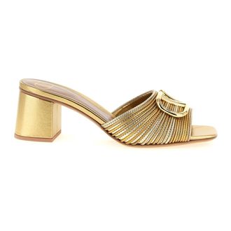 Valentino Garavani Heeled Mules, female, Yellow, 6 1/2 UK, Metallic VLogo Signature Slide Sandal