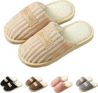 Generic Home Slippers for Women Slippers Womens Size 6 Warm Cotton Comfy House Slipper with Anti Rubber Sole for Indoor and Outdoor Beige