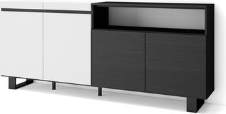 Skraut Home Aparadores Para Sal&oacute;n, Gran Capacidad De Almacenaje, 200x87x35cm, 4 Puertas, Dise&ntilde;o Industrial, Estilo Moderno, Blanco Y Negro - Skraut Home