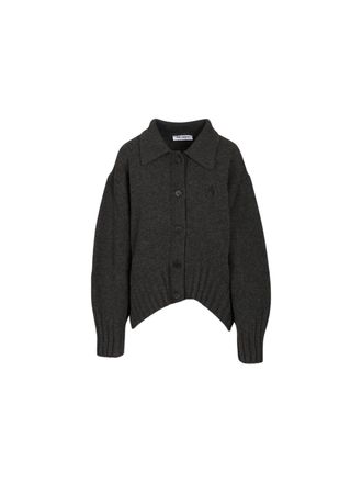 The Attico Charcoal Button-Down Embroidered Knit Cardigan