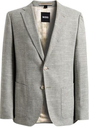 BOSS Hutson Slim Fit Grey M&eacute;lange Slub Cotton Blend Sport Coat in Green at Nordstrom, Size 40 Regular