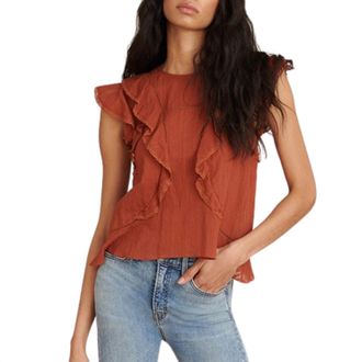 Veronica Beard Aira Flutter Sleeve Top In Rust