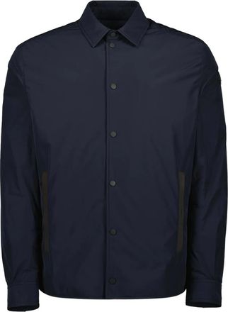 Moncler quilted logo-patch jacket - men - Polyester/Leather/Polyester/Down/Feather - 5 - Blue