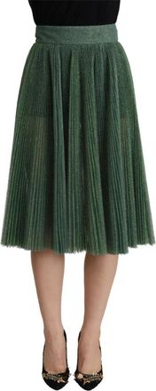 Dolce & Gabbana Geplooide A-lijn Midi Rok - Dames - Midirokken - Groen - S - Katoen - Rokken