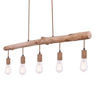 Globo Lighting home24 Pendelleuchte Jakob 100 x 140 x 9cm Braun 5 Material: Metall Metallart: Eisen Oberfl&auml;che Holz: Naturbelassen Oberfl&auml;che Metall: Lackiert LED