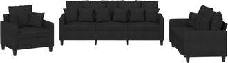 vidaXL Juego De Sof&aacute;s Con Cojines 3 Piezas Tela Negro Vidaxl