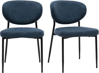 Miliboo Sillas De Tela Efecto Terciopelo Texturizado Azul Oscuro Y Metal Negro (lote De 2) Breka